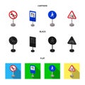 Different types of road signs cartoon,black,flat icons in set collection for design. Warning and prohibition signs Royalty Free Stock Photo