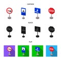 Different types of road signs cartoon,black,flat icons in set collection for design. Warning and prohibition signs Royalty Free Stock Photo