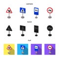 Different types of road signs cartoon,black,flat icons in set collection for design. Warning and prohibition signs Royalty Free Stock Photo