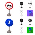 Different types of road signs cartoon,black,flat,monochrome,outline icons in set collection for design. Warning and Royalty Free Stock Photo