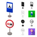 Different types of road signs cartoon,black,flat,monochrome,outline icons in set collection for design. Warning and Royalty Free Stock Photo