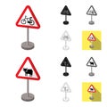 Different types of road signs cartoon,black,flat,monochrome,outline icons in set collection for design. Warning and Royalty Free Stock Photo