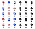 Different types of road signs cartoon,black icons in set collection for design. Warning and prohibition signs vector Royalty Free Stock Photo