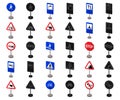 Different types of road signs cartoon,black icons in set collection for design. Warning and prohibition signs vector Royalty Free Stock Photo