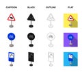 Different types of road signs cartoon,black,outline,flat icons in set collection for design. Warning and prohibition Royalty Free Stock Photo