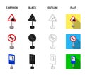 Different types of road signs cartoon,black,outline,flat icons in set collection for design. Warning and prohibition Royalty Free Stock Photo