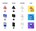 Different types of road signs cartoon,black,outline,flat icons in set collection for design. Warning and prohibition Royalty Free Stock Photo