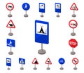 Different types of road signs cartoon icons in set collection for design. Warning and prohibition signs vector symbol Royalty Free Stock Photo