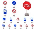 Different types of road signs cartoon icons in set collection for design. Warning and prohibition signs vector symbol Royalty Free Stock Photo