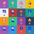 Different types of road signs cartoon icons in set collection for design. Warning and prohibition signs vector symbol Royalty Free Stock Photo