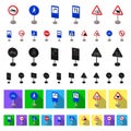 Different types of road signs cartoon icons in set collection for design. Warning and prohibition signs vector symbol Royalty Free Stock Photo