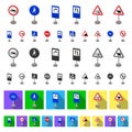 Different types of road signs cartoon icons in set collection for design. Warning and prohibition signs vector symbol Royalty Free Stock Photo