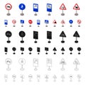 Different types of road signs cartoon icons in set collection for design. Warning and prohibition signs vector symbol Royalty Free Stock Photo