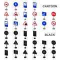 Different types of road signs cartoon icons in set collection for design. Warning and prohibition signs vector symbol Royalty Free Stock Photo