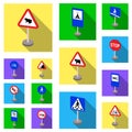 Different types of road signs flat icons in set collection for design. Warning and prohibition signs vector symbol stock Royalty Free Stock Photo