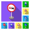 Different types of road signs flat icons in set collection for design. Warning and prohibition signs vector symbol stock Royalty Free Stock Photo