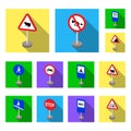 Different types of road signs flat icons in set collection for design. Warning and prohibition signs vector symbol stock Royalty Free Stock Photo