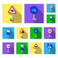 Different types of road signs flat icons in set collection for design. Warning and prohibition signs vector symbol stock Royalty Free Stock Photo
