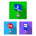 Different types of road signs flat icons in set collection for design. Warning and prohibition signs vector symbol stock Royalty Free Stock Photo