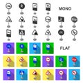 Different types of road signs flat icons in set collection for design. Warning and prohibition signs vector symbol stock Royalty Free Stock Photo