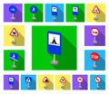 Different types of road signs flat icons in set collection for design. Warning and prohibition signs vector symbol stock Royalty Free Stock Photo