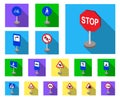 Different types of road signs flat icons in set collection for design. Warning and prohibition signs vector symbol stock Royalty Free Stock Photo