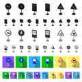 Different types of road signs flat icons in set collection for design. Warning and prohibition signs vector symbol stock Royalty Free Stock Photo