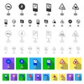 Different types of road signs flat icons in set collection for design. Warning and prohibition signs vector symbol stock Royalty Free Stock Photo