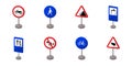 Different types of road signs icons in set collection for design. Warning and prohibition vector symbol stock web Royalty Free Stock Photo