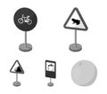 Different types of road signs monochrome icons in set collection for design. Warning and prohibition signs vector symbol Royalty Free Stock Photo