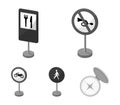 Different types of road signs monochrome icons in set collection for design. Warning and prohibition signs vector symbol Royalty Free Stock Photo