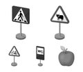 Different types of road signs monochrome icons in set collection for design. Warning and prohibition signs vector symbol Royalty Free Stock Photo