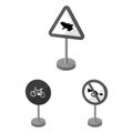 Different types of road signs monochrome icons in set collection for design. Warning and prohibition signs vector symbol Royalty Free Stock Photo