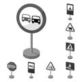 Different types of road signs monochrome icons in set collection for design. Warning and prohibition signs vector symbol Royalty Free Stock Photo