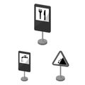 Different types of road signs monochrome icons in set collection for design. Warning and prohibition signs vector symbol Royalty Free Stock Photo