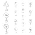 Different types of road signs outline icons in set collection for design. Warning and prohibition signs vector symbol Royalty Free Stock Photo