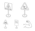 Different types of road signs outline icons in set collection for design. Warning and prohibition signs vector symbol Royalty Free Stock Photo