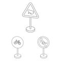 Different types of road signs outline icons in set collection for design. Warning and prohibition signs vector symbol Royalty Free Stock Photo