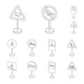 Different types of road signs outline icons in set collection for design. Warning and prohibition signs vector symbol Royalty Free Stock Photo