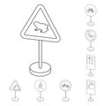 Different types of road signs outline icons in set collection for design. Warning and prohibition signs vector symbol Royalty Free Stock Photo