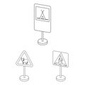 Different types of road signs outline icons in set collection for design. Warning and prohibition signs vector symbol Royalty Free Stock Photo