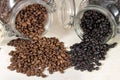 Different types of roasted coffee beans Royalty Free Stock Photo
