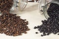 Different types of roasted coffee beans (natural and torrefacto) Royalty Free Stock Photo