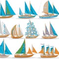 Different Types Of Sailing Shpis, Colorful Vector Icons Separated On White Background