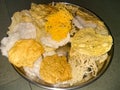 Different types of salty colored papadas specialize in Indian food culture