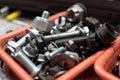 Different types of screws in a plastic box Royalty Free Stock Photo