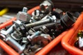Different types of screws in a plastic box Royalty Free Stock Photo