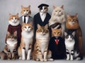 Different types and sizes of cats group. AI generated