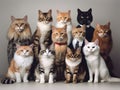 Different types and sizes of cats group. AI generated