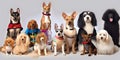 Different types and sizes of dogs group with clothing. AI generated Royalty Free Stock Photo